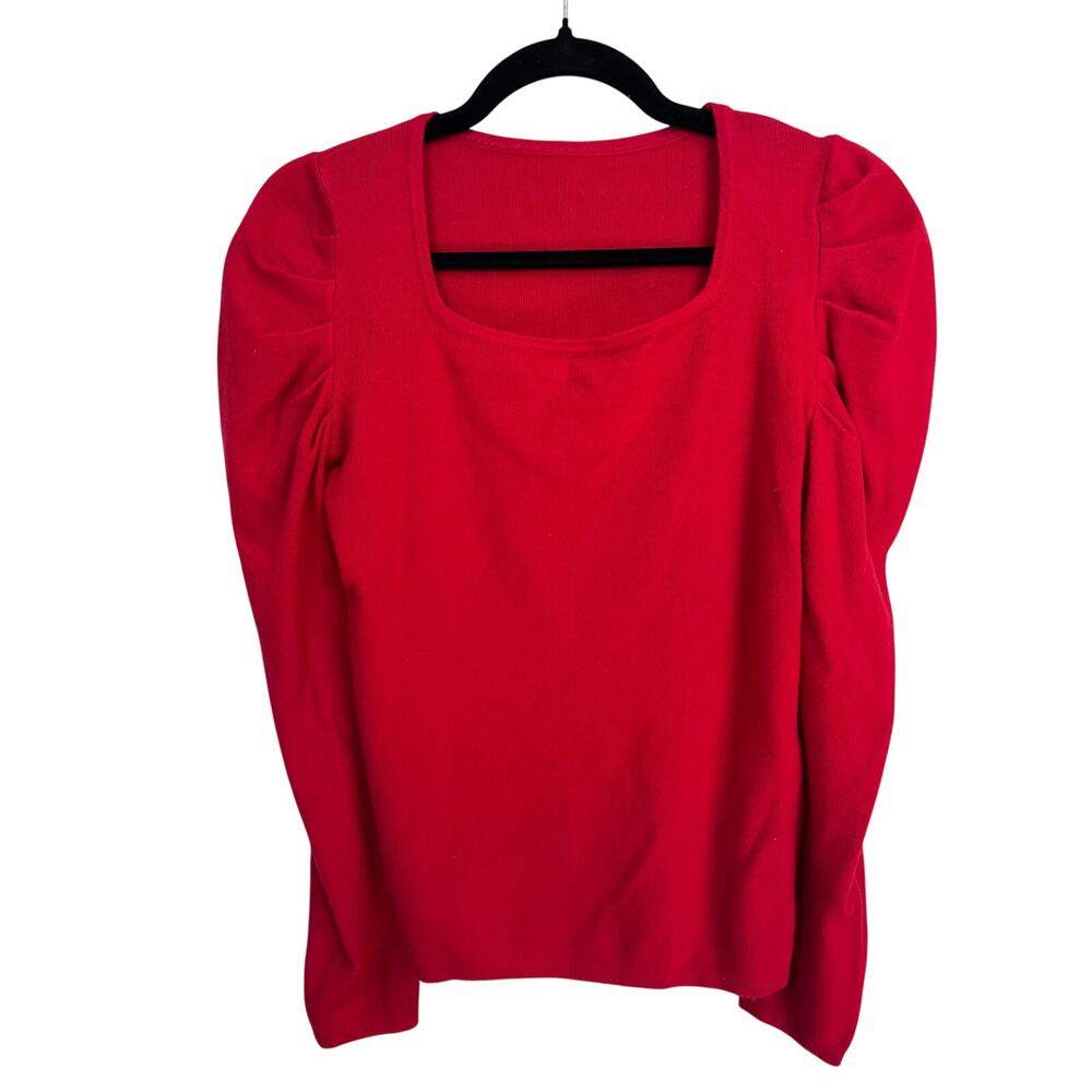 Chic Wish Red Puff Sleeve Square Neck Cropped Pullover Sweater Est Medium